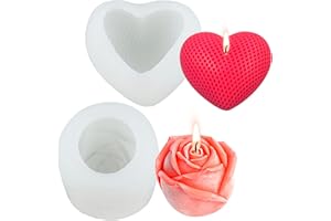 TUXUZAL 2 moldes para velas de rosas con forma de corazón para verter en 3D molde de silicona corazón DIY flores velas moldes silicona amor rosa moldes para velas velas jabones fondant chocolate mousse