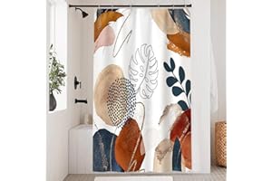 Uiiooazy Tenda Doccia Antimuffa, Tenda da Doccia 120x200cm Terracotta Boho Chic Astratta Eucalipto Foglie Blu Tende da Bagno Tessuto Lavabile Impermeabile Tende per Vasca da Bagno con 8 Anelli