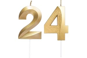 QIKAARA Birthday Candles Numbers 24/42, Gold Birthday Candles, Number Shaped Candle, 3D Cake Decoration, Cake Decoration for Birthday Party, Weddings, Company Parties, Anniversaries, Birthday Candle Number