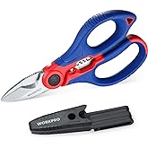 WORKPRO Electrician Scissors with Wire Stripper 163 mm | Includes case with clip, stainless steel, for cutting cables and wir