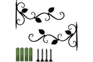 AINIUNIU Lot de 2 Crochets Muraux en fer pour Pots de Fleurs, Supports de Panier Plantes Suspendu, pour Lanternes, Paniers Suspendus, Cages à Oiseaux, Carillons Éoliens - 30,5 cm - Noir