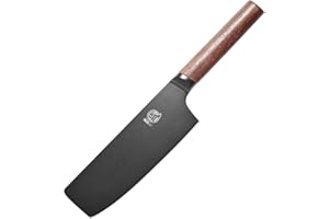 MITSUMOTO SAKARI 7 Pollici Giapponese Nakiri Chef Knife, Professionale Nero Titanio Rivestito Coltello Da Cucina Verdure, Tedesco Premium In Lega Di Acciaio Coltelli Da Cucina