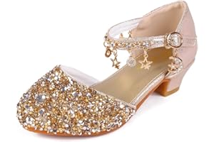 Lanivic Girls Princess Shoes Sequins Sweet Bows High Heels Wedding Party Dress Shoes Dance Bright Diamond Cosplay Christmas Festival Shoes Pink Blue Purple Gold Silver