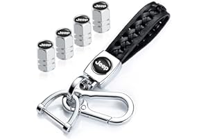 BGKDIMMDS Portachiavi Jeep con tappi per valvola, portachiavi in pelle e tappi per valvole Combo per Jeep Grand Cherokee Wrangler Compass Renegade Patriot Grand Comander