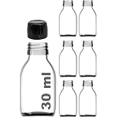 30 ml Sızdırmaz Kapaklı Şeffaf Shot Şişesi 30 Cc Ginger Şat Beyaz Cam Şişe 6 Adet (Kilitli Plastik Siyah Kapak)
