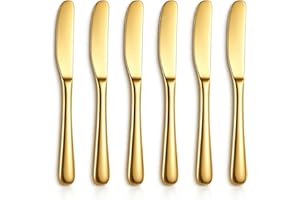 Berglander Cuchillos para Mantequilla Esparcidor 6 pcs de Acero Inoxidable con Acabado Dorado, Utensilios de Cocina para Hogar y Restaurante, Lavables en Lavavajillas