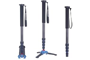 Koolehaoda Carbon Fiber Monopod with Tripod Support Base,50-168 cm Lightweight Travel Unipod for DSLR Cameras, Load Capacity up to 7 kg