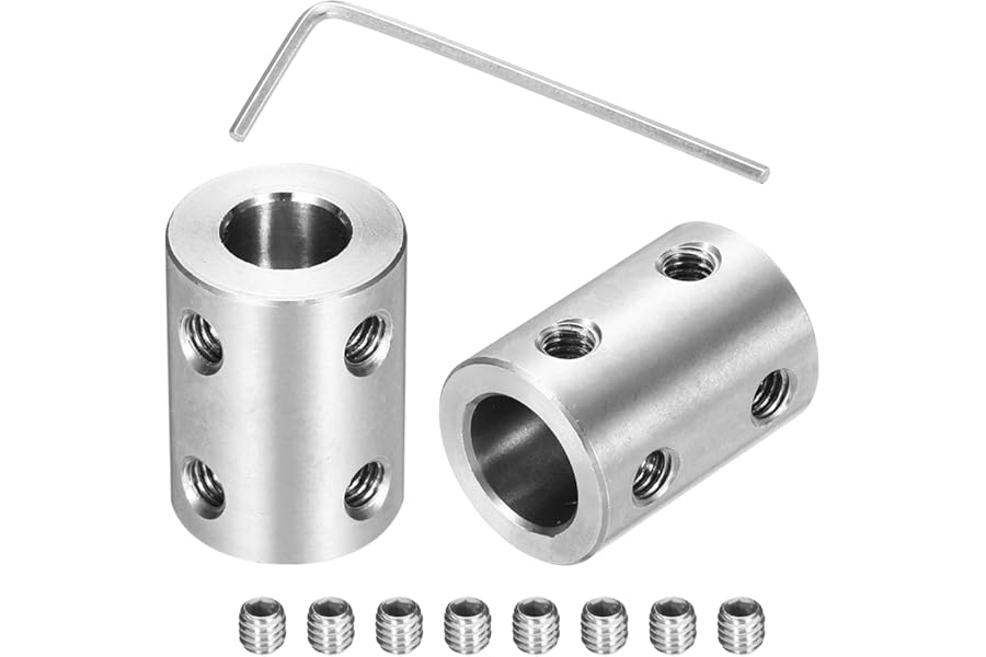sourcing map Rigid Screw Coupling 8mm to 10mm Shaft Coupler Connector L22mm x D16mm Steel Joint Connector Rigid Coupling Set for 3D Printers DIY Encoder with 8 Screws & Hex Wrench, 2 Pcs