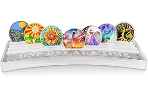 CHURYUML Acrylic AA Coin Holder Display Holds 20 Sober Recovery Chip NA Medallions, One Day at A Time Sobriety Coin Holder Display Case, Sobriety Gifts for Women & Men for Support & Inspirational