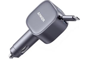 Anker USB-C Kfz-Ladegerät, 75W Max. Ultra-kompaktes Typ-C Kfz-Schnellladegerät, Integriertes einziehbares Kabel, Autonetzteil für iPhone 17/16/15 Serie, MacBook Pro/Air, iPad, Galaxy, AirPods