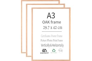 Weikani A3 Picture Frame,3 Pack-29.7x42 cm OAK Wood Photo Frame,Certificate Frame with Plexi-glass for Wall Mount or Table Top Display