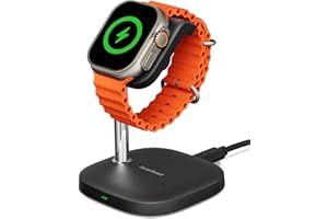 ‎SWANSCOUT Szybka Ładowarka Stojąca dla Apple Watch 11/Ultra 3/SE 3, 5W Magnetyczna Bezprzewodowa Ładowarka dla Apple Watch Ultra 2/10/9/8/7/6/5/4/3/2/SE 2, Ładowarka z Regulowanym Kątem, SwanScout 505A (Czarny)