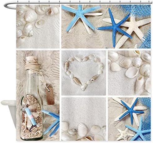 100% Polyester Shower Curtain Starfish Drifting bottle Digital Printing Pattern Opaque Waterproof Fabric For Hotal Home Bathroom Washroom Decoration With Enough Rings Hooks 180*180cm