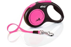 Flexi® Neon S Cinta 5 m Negro/Pink neón, Correa Extensible para Perros hasta máx. 15 kg