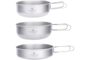 Boundless Voyage Ultraligero para Exteriores Juego de tazón de Titanio 3PCS Juego de Utensilios de Cocina Picnic Titanium Pan