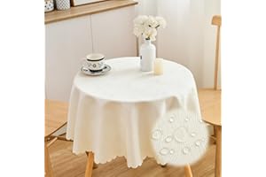 SPRICA Round Jacquard Tablecloth 120cm Water Resistance Solid Colour Table Cover, Water Ripples Pattern Design, Machine Washable, Diameter 120cm, Beige