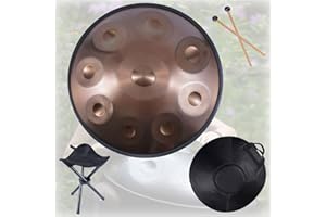 REOTEL Hand-pan Drum Hand Pan Drum Tongue Drum 9 10 12 Notes Handpan Drum D Minor Percussion Instrument Hand Drum Yoga Meditation Beginner with Carrying Bag Drumsticks,d'or,10 Notes