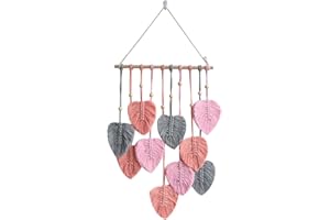 EXQUILEG Makramee Wandbehang Handgemacht Wohnungs Dekorationen Boho Makramee Wandteppich Gewebte Wandbehang Blatt Feder Wanddeko (rosa)