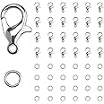 KINBOM 50pcs Silver Lobster Clasp and 120pcs Open Jump Ring, Jewelry Bracelet Connectors Necklace Clasp Bracelet Clasp Jump Rings for Jewelry Making Supply (Clasp: 12x6mm + Ring: 0.7x5mm)