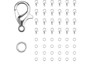 KINBOM 50pcs Silver Lobster Clasp and 120pcs Open Jump Ring, Jewelry Bracelet Connectors Necklace Clasp Bracelet Clasp Jump Rings for Jewelry Making Supply (Clasp: 12x6mm + Ring: 0.7x5mm)