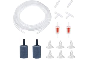 FuninCrea Accessori per pompa ad aria per acquario, set con tubo di ossigeno da 13 piedi, pietra d'aria, valvola di ritegno, ventosa e tubo di collegamento per pompa ad aria acquario