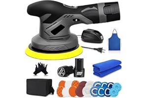 ECARKE Wireless eccentric polisher for the car with 2 x 12 V batteries, 6 variable speeds, as a buffer machine, ideal for grinding and polishing, flex polishing machine in dark grey