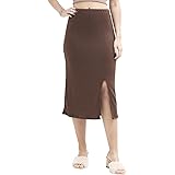 LACOFIA Gonna Midi per Donna con Vita Alta Elasticizzata in Maglia Costine Gonna a Tubino con Spacco Gonne Elegante Casual Ti