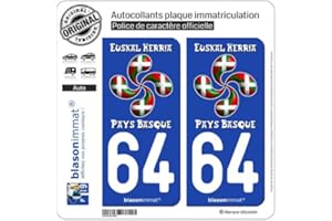 blasonimmat 2 Autocollants Plaque immatriculation Auto 64 Pays Basque - Lauburu Drapé