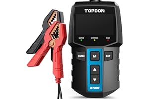 TOPDON Testeur de Batterie BT100, 12V Testeur batterie voiture100-2000 CCA Essai de charge de démarrage avec batterie pour Voitures Motos VTT VUS Yachts