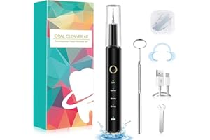 IRIPLEZO Zahnsteinentferner Zahnreiniger Ultraschall Zahnreinigung Set Zahnreinigungsset für Es gibt 4 einstellbare Modi und 4 austauschbare Reinigungsköpfe, Schwarz