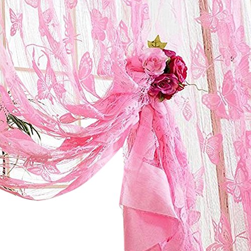 Moresave Schmetterlings Vorhang Wohnzimmer Trasparent Schal mit Ösen, 200 x 100, Pink