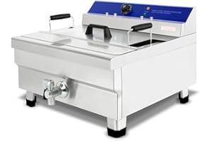 VERTES Friggitrice in acciaio inox 28L, 4500W, 230V, principio della zona fredda, temperatura regolabile in continuo 50-200°C, rubinetto di scarico, cestello per frittura, pulsante di reset