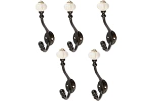 Hammer and Tongs 5X Black 30mm x 140mm Ceramic Flower Hat & Coat Hook - Cast Iron Vintage Antique Wall Mounted Hanger