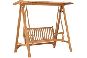 vidaXL Solid Teak Wood Swing Bench Outdoor Living Garden Patio Lawn Terrance Backyard Wooden Porch Swing Chair Seat Seating Durable