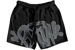 GENERIC Synaworld Chándal Corto Hombre Y2K Hip Hop Sudadera Streetwear Chándal de Verano Verde Regular Fit Casual Shorts