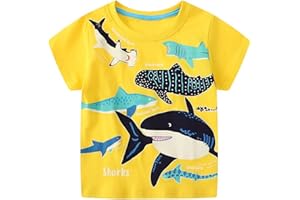 WINKEEY Niño Sudadera con Dinosaurio Tiburón Calamar Patrón Manga Corta Sudadera Casual Brillo en la Noche