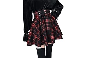 SIPEIEN Women's Plaid A-line Skirt Gothic High Waist Pleated Flare Short Mini Skater Skirt
