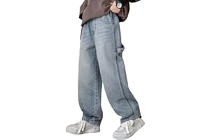 Rolanko Pantaloni Cargo Larghi per Ragazzi Jeans Bootleg Skater Elasticizzati in Vita con Tasche Multiple Pantaloni Denim Vintage Streetwear per Bambini