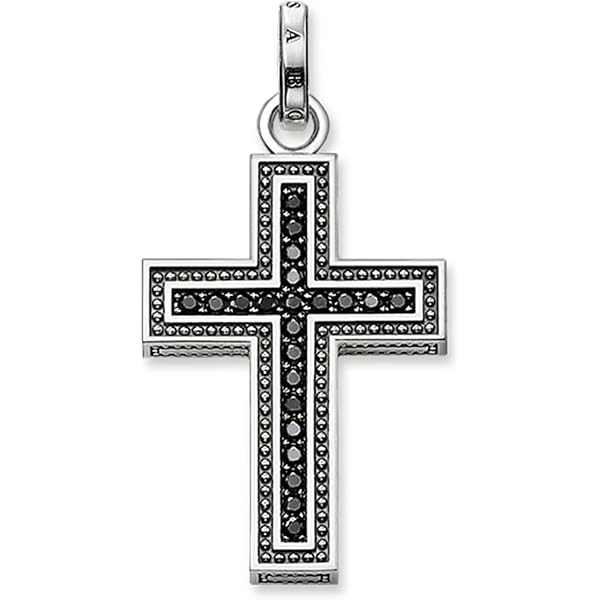 Pendentif Croix Multicolore Thomas Sabo - Argent 925 Noirci Avec Zircones - 42x23 Mm - Pour Femme