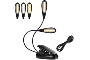 Honiwu Leselampe Buch, 14 LED klemmleuchte USB Wiederaufladbare, Doppelkopf 360° Flexibel Schwanenhals Lampe, 3 Farbtemperatur 3 Helligkeit Notenpultleuchte für Nacht Bett Buch
