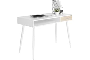 WOLTU Scrivania con Cassetto, 110x50cm Bianco, Moderno Tavolo da Computer per Studio Ufficio in Legno Gambe in Metallo, TS39ws
