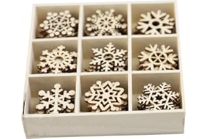 Amosfun 72pcs Wooden Snowflakes Unfinished Wood Ornaments Cutouts Christmas Wood Snowflake for Christmas Decoration Christmas Tree Hanging Embellishments