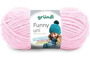 ‎GRÜNDL Gründl Wolle Funny uni - weiche Chenille Wolle zum Häkeln - Kuschelig und hautfreundlich - 100% Polyester - 1 Knäuel 100 g / 120 m - Nadelstärke 5-6 - pastellrosa