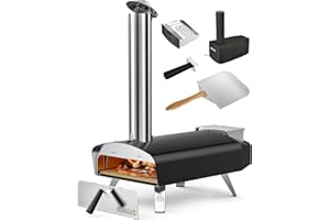 Mimiuo Pellet Pizzaofen,Outdoor pizzaofen mit 33x 33 cm Pizzastein und 36.5X 33.5cm Pizzaschalefel für Garten, Pellet Pizza Oven