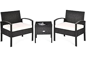 LIFEZEAL Juego de Muebles de jardín de poliratán, 3 Piezas, Conjunto de sillas de balcón con Mesa de ratán, Grupo de Asientos de jardín con Cojines de Asiento para Piscina y terraza