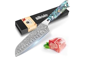 Home Safety Couteau Santoku 18cm, Couteau Japonais en Acier Damas 67 Couches, Couteaux Cuisine Professionnel avec Manche Ergonomique, Couteaux Japonais avec Boîte Cadeau