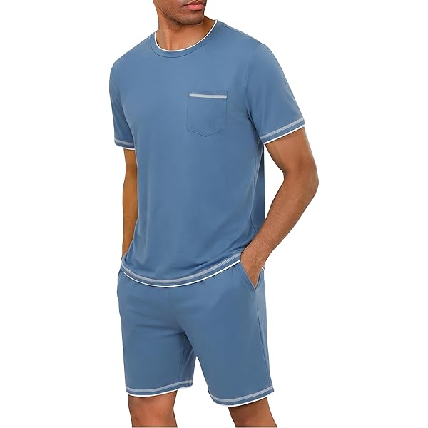Pyjama voor heren, katoen, ronde hals, korte mouwen, zomer
