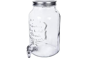 TWO TIGERS Dispensador de Bebidas de Cristal con Grifo. A Elegir en Tres Tamaños. Dispensador de Zumo, Agua, Vino, Refrescos. Transparente, con Grifo de Plástico Metalizado y Tapa para Evitar Derrames. (6L)