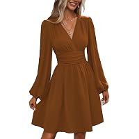 CUPSHE Abito Donna A Balze Girocollo: Maniche Lunghe In Tessuto A Coste, Linea A, Mini Abito Arancione, Taglia M