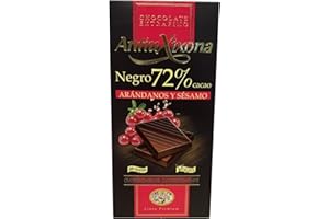 Antiu Xixona Chocolates Premium - Chocolate Negro 72% Cacao con Arándanos y Sésamo - Intenso Sabor y Aroma - Tableta de Chocolate Ngero 72% Cacao Arándanos y Sésamo de 100g